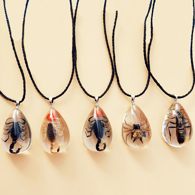 Wholesale New transparent insect keychain creative micro-landscape real insect yellow scorpion amber pendant