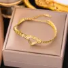 Wholesale PVD Coated Real Gold Plated 18K Gold Heart Shape 304 Stainless Steel Vacation Waterproof Non Tarnish Bracelets Necklace