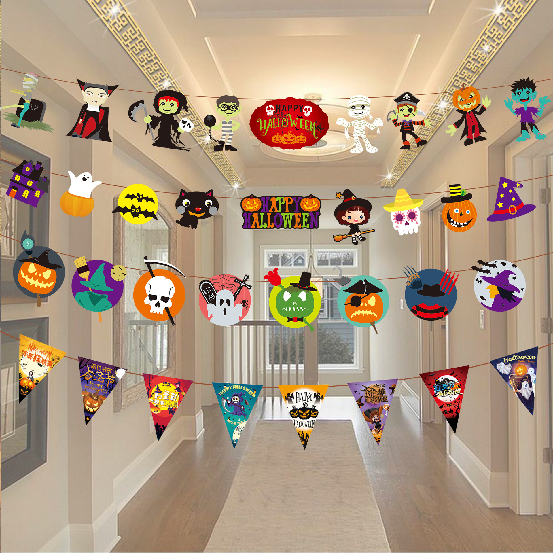 Wholesale Flag Pendant Pumpkin Paper Flower Party Splies Scene Layout Decoration Triangle