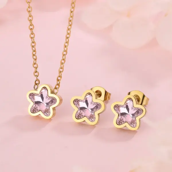 Wholesale 304 Stainless Steel Glass Star Ion Plating (IP) Artificial Rhinestones 18K Gold Plated Simple Style Classic Style Streetwear Waterproof Non Tarnish Inlay Multicolor-Golden Yellow Jewelry Set