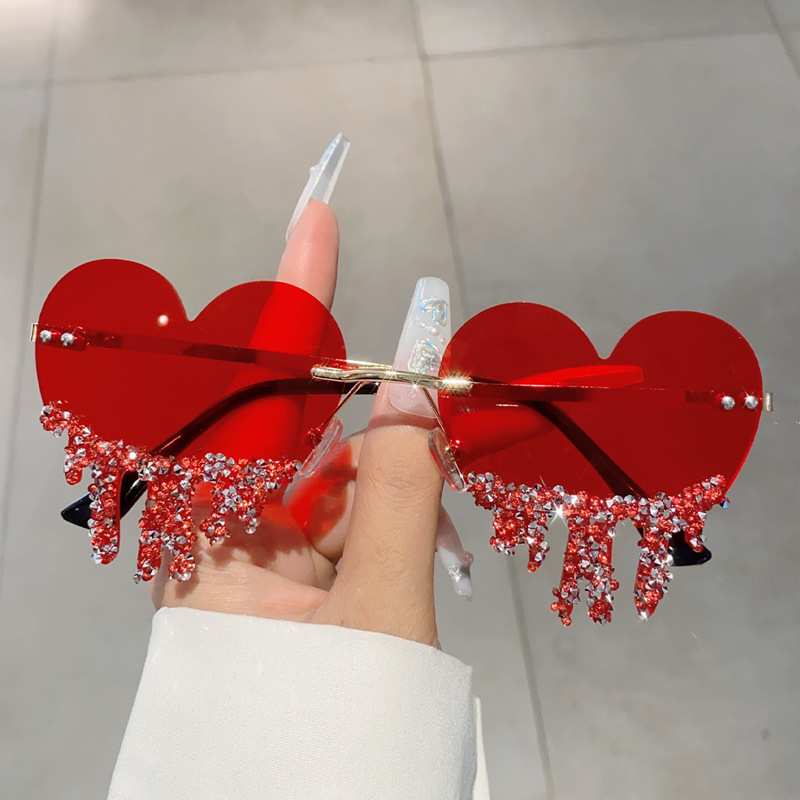 Wholesale Cross-border New Love Water ops Handmade Diamond Sunglasses Personalized Funny Fashion Show Metal Borderless Sunglasses