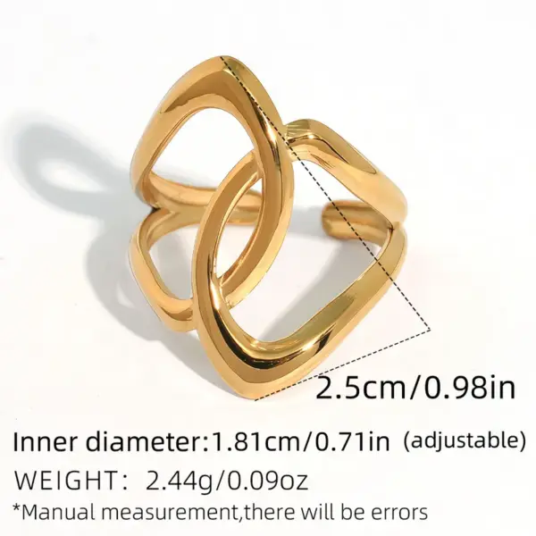 Wholesale Summer Ladies' 18K Gold Plated Stainless Steel Geometric Hollow Out Open Ring Adjustable Size Vacuum Electroplating Jewelry Accessory