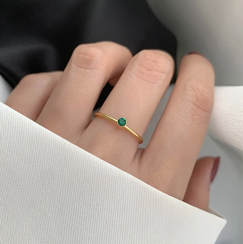 Wholesale 304 Stainless Steel Geometric PVD Coated Artificial Crystal 18K Real Gold Plated Simple Style Waterproof Non Tarnish Plating Gold Rings