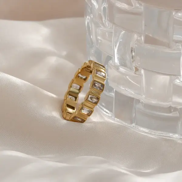 Wholesale PVD Coated Real Gold Plated 18K Gold Geometric 304 Stainless Steel Glam Waterproof Non Tarnish Rings
