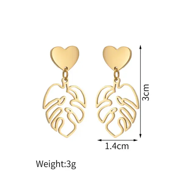 Wholesale 304 Stainless Steel Leaf PVD Coated Stone-Free 18K Real Gold Plated 18K Gold Elegant Waterproof Non Tarnish Hollow Out Gold Silver Earrings