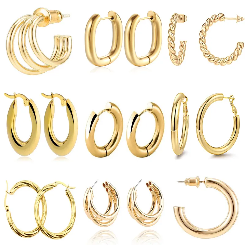 PVD Coated 18K Gold Real Gold Plated Solid Color 201 Stainless Steel 304 Stainless Steel Fashion Waterproof Non Tarnish Earrings