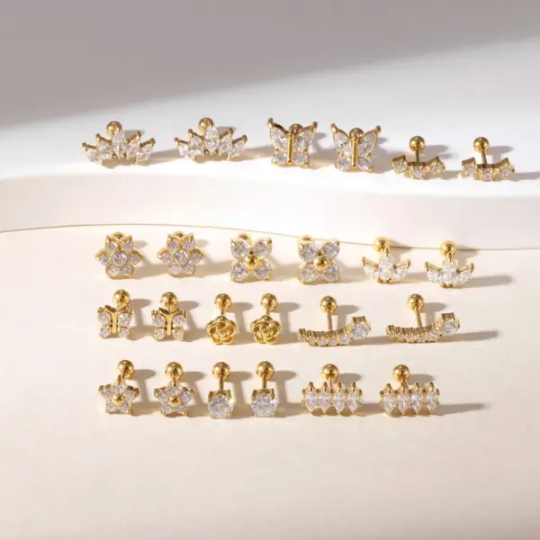 Wholesale Sparkling Zircon Ear Bone Stud Earrings Piercing Jewelry 304 Stainless Steel 18K Gold Plated INS Style Elegant