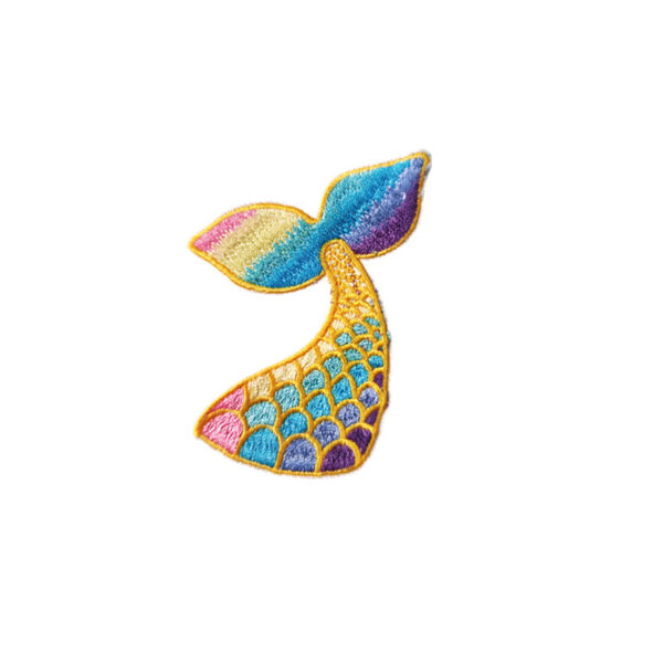 Wholesale Factory self-adhesive cloth stickers colorful mermaid tail embroidery stickers in stock cartoon marine life patch stickers Zhang Zai