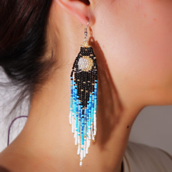 Wholesale Retro Boho Thousand Color Glass Rice Beads Moon Tassel Earrings Summer Ocean Beach Mother's Day Gift