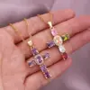 Wholesale Fashion Cross Copper 18k Gold Plated Zircon Pendant Necklace In Bulk
