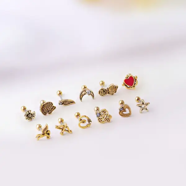 Wholesale Ear Cartilage Rings & Studs Retro Flower 316L Stainless Steel Copper Plating