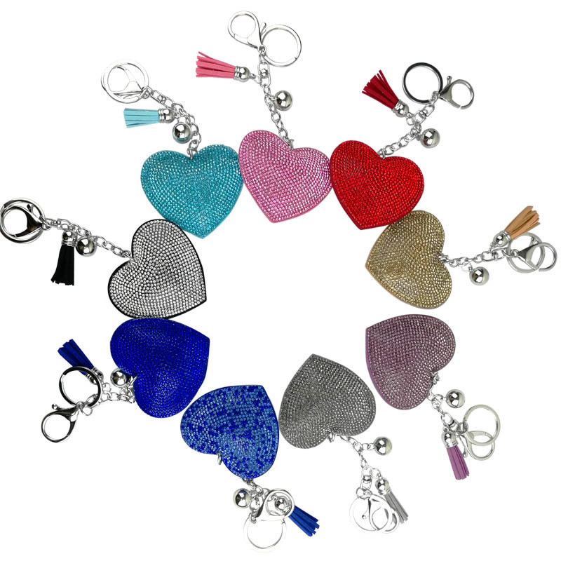 Wholesale flannel Diamond-embedded peach heart love keychain