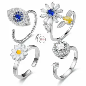 Wholesale Fashion Flower Copper Plating Inlay Zircon Open Ring 1 Piece