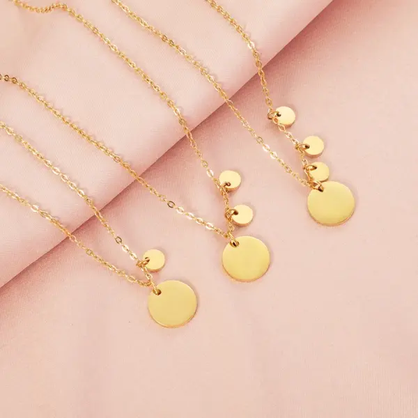 PVD Coated Real Gold Plated Geometric Customization Laser Engraving 304 Stainless Steel Simple Style Waterproof Non Tarnish Multi Charms Necklace