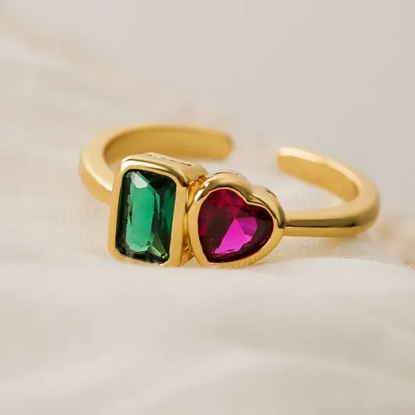 Wholesale 1 Piece Fashion Square Heart Shape Copper Plating Inlay Zircon Open Ring