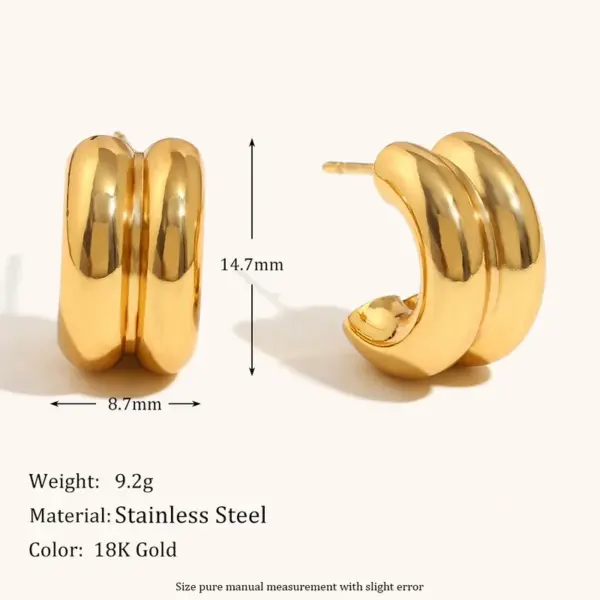 Ion Plating (IP) 18K Gold Plated C Shape 304 Stainless Steel Modern Style Classic Style Waterproof Non Tarnish Hoop Earrings