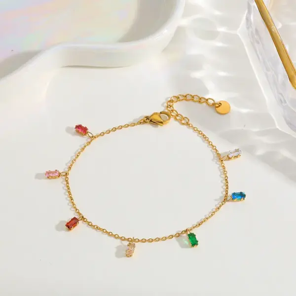 oly-a85add88af510c3386af454d3889bf5a Wholesale Jewelry Simple Style Rectangle 304 Stainless Steel Zircon 14K Gold Plated Inlay Stainless Steel Necklaces