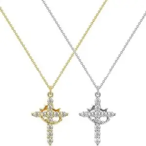 Wholesale Jewelry Casual Cross 201 Stainless Steel Copper Zircon K Gold Plated Silver Plated Cable Chain Pendant Necklace