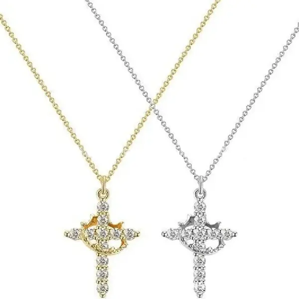 Wholesale Jewelry Casual Cross 201 Stainless Steel Copper Zircon K Gold Plated Silver Plated Cable Chain Pendant Necklace