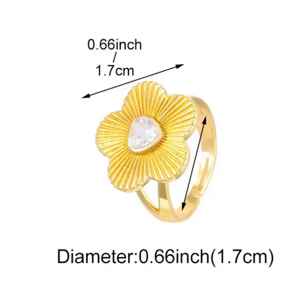 Wholesale Jewelry Casual Streetwear Flower Copper Plating Adjustable Ring Open Rings