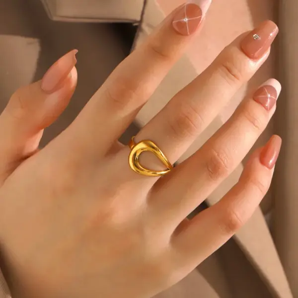 Wholesale Ion Plating (IP) 18K Gold Plated Water Droplets Lines 304 Stainless Steel Simple Style Waterproof Non Tarnish Open Rings