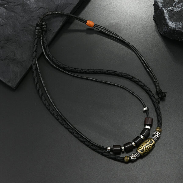 Wholesale Cross-Border Bracelet Necklace Punk Style Retro Personality Trendy Men's Braided Wax Rope Antique Dzi Bead Pendant Clavicle Chain Necklace