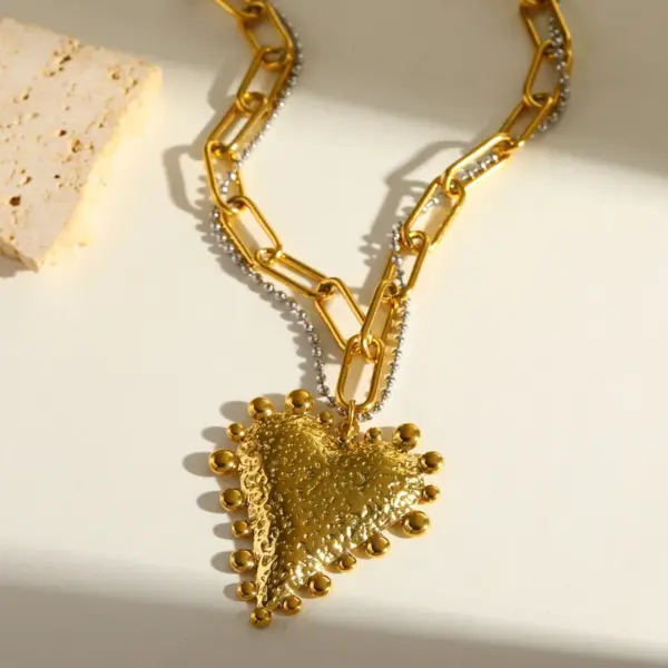 Romantic Design 18K Gold Plated Stainless Steel Heart Pendant Necklace Women's Fashion Jewelry Classic Style For Party And Selfie