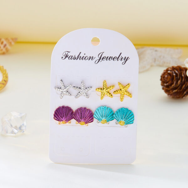 Wholesale New Arrival Earrings Women's Korean Style Fresh Oil Dropping Starfish Shell Earrings suit Creative Fashion Stars Girls Jewelry