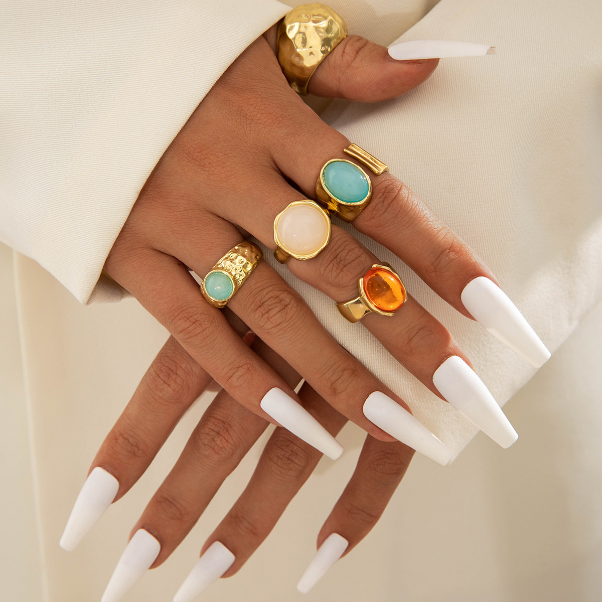Wholesale Europe and the United States cross-border fashion retro gem alloy ring geometric ins wind irregular ring suit women