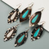 Wholesale Leopard Leather Earrings Distinctive Alloy Set with Big Turquoise Long Banquet Earrings