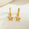 Wholesale PVD Coated Real Gold Plated 18K Gold Flower 304 Stainless Steel IG Style Casual Artistic Waterproof Non Tarnish Charm Sleeper Hoop Earrings