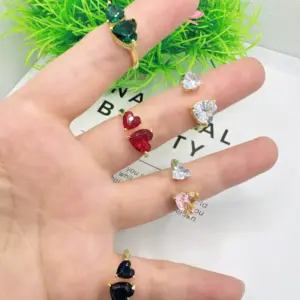 Wholesale Jewelry Vacation Modern Style Heart Shape Copper Zircon 18K Gold Plated Polishing Plating Open Rings