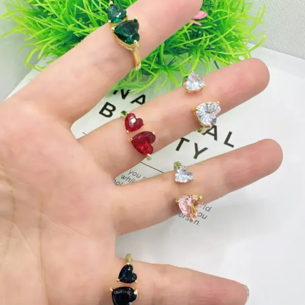 Wholesale Jewelry Vacation Modern Style Heart Shape Copper Zircon 18K Gold Plated Polishing Plating Open Rings
