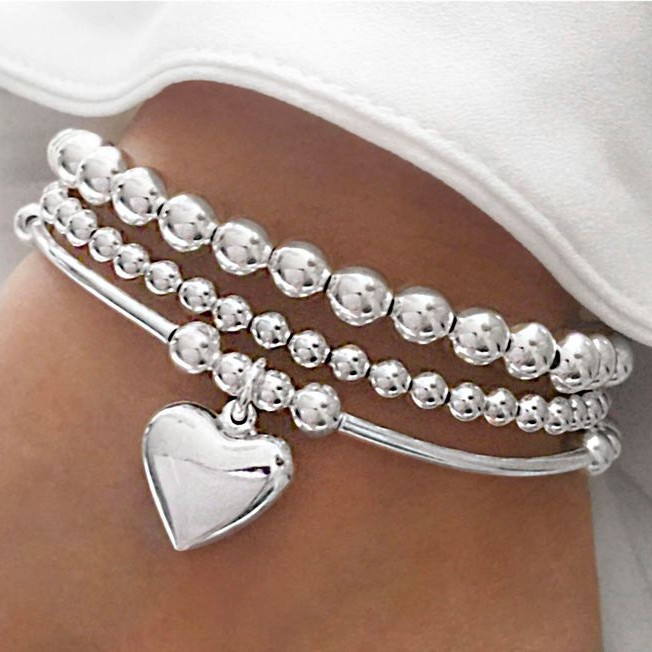 Wholesale Cross-border European and American Jewelry Ins Niche Design Bracelet Sweet Cool Love Pendant Beaded Beaded Love Bracelet 3-piece Set
