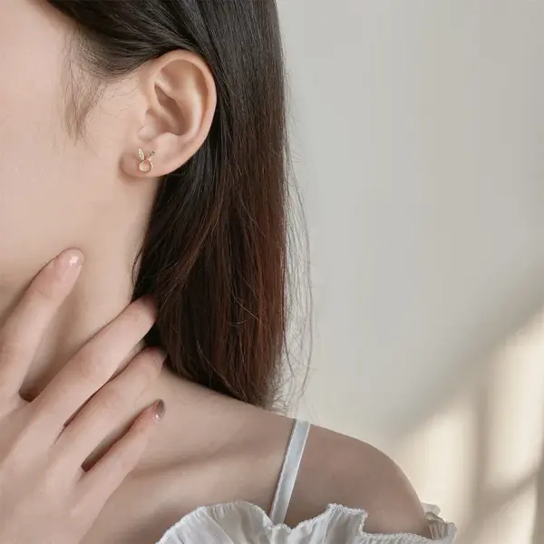 Wholesale 1 Pair Cute Bunny Ears Inlay Copper Zircon Ear Studs