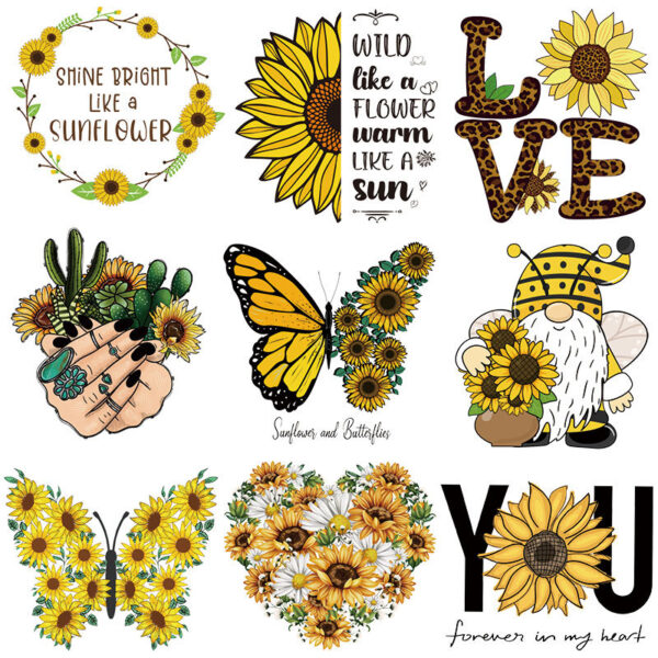 Wholesale sunflower hot stamping paste small pattern clothes UV DTF Ready to Press Transfers Wraps