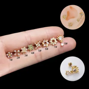 1 Piece Copper Zircon Ear Cartilage Rings & Studs Star Eye Flower Waterproof Non Tarnish Surgical Steel