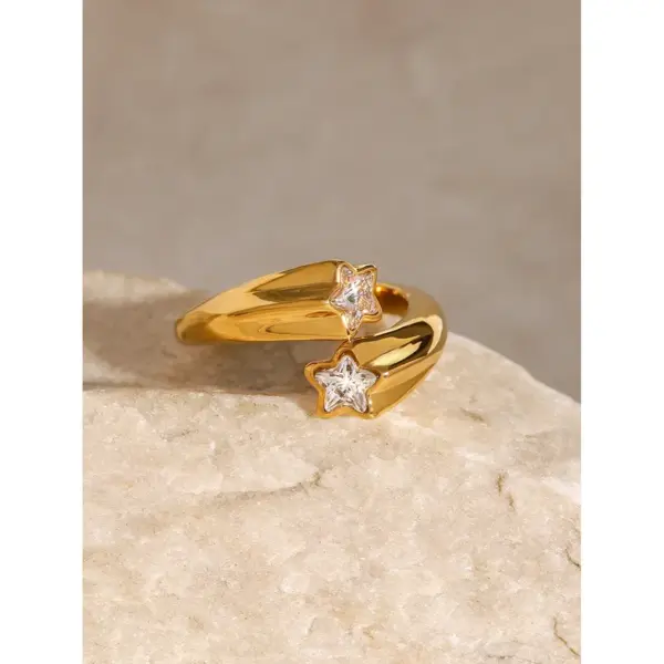 Wholesale Jewelry Classic Style Pentagram 304 Stainless Steel PVD Coated Open Rings