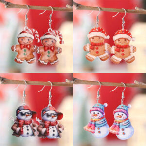 Wholesale Christmas Funny Gingerbread Man Scarf Snowman Pendant Earrings