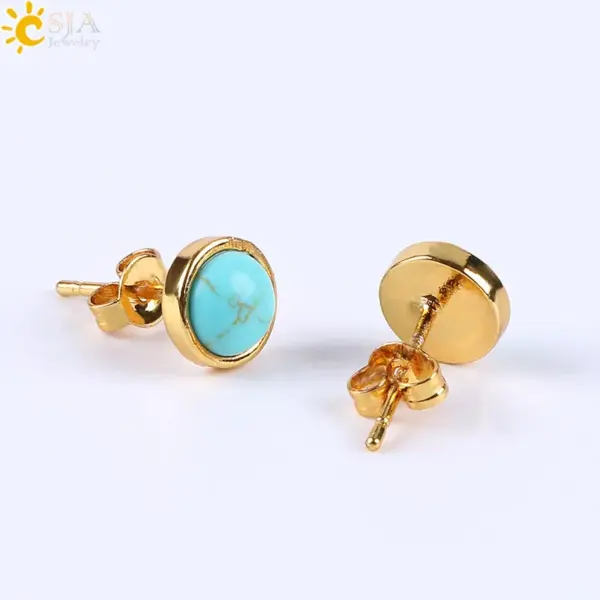 1 Pair Round Natural Stone Natural Stone Ear Studs For Women'S