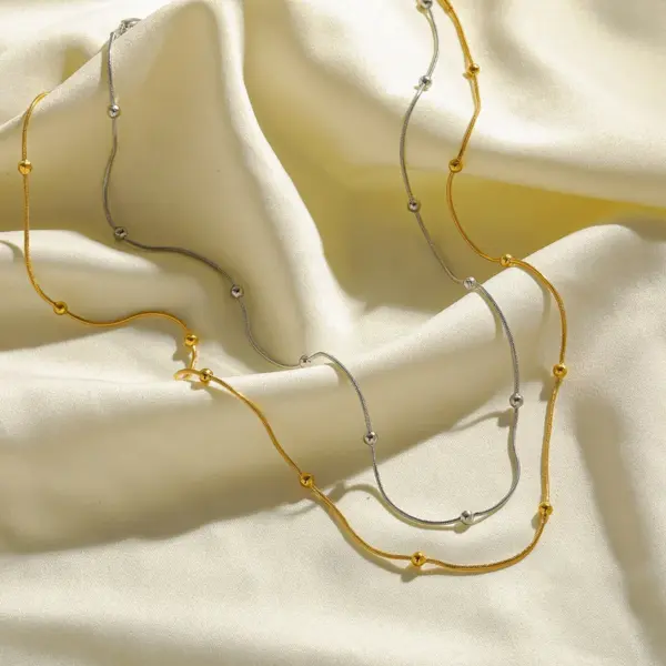 Wholesale 316 Stainless Steel Gold Plated Vacuum Electroplating (In-Furnace) Gold-Plated Unisex Bead Chain Mix And Match Necklace