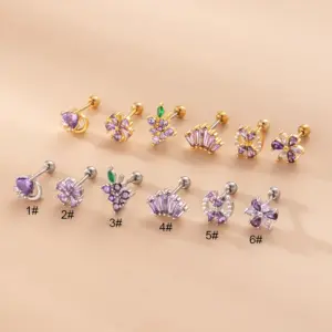 1 Piece 316L Stainless Steel Copper Zircon Ear Cartilage Rings & Studs Heart Shape Flower Waterproof Non Tarnish Surgical Steel Women'S
