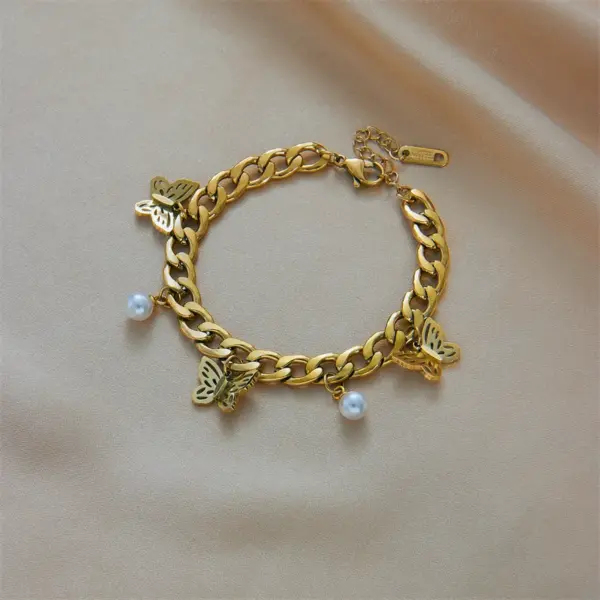 Wholesale Basic Butterfly 304 Stainless Steel Artificial Pearls Stainless Steel Bracelets In Bulk