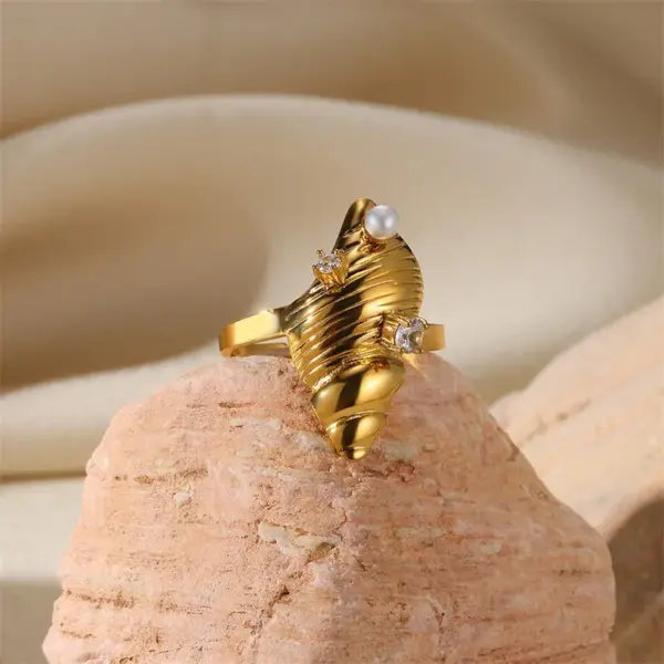 PVD Coated Real Gold Plated Starfish Conch Heart Shape 304 Stainless Steel French Style Marine Style Beach Waterproof Non Tarnish Open Rings
