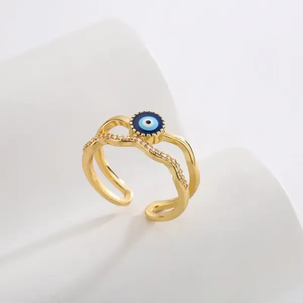 Wholesale Fashion Copper Plating 18k Gold Zircon Dripping Devil's Eye Geometric Open Ring Female New