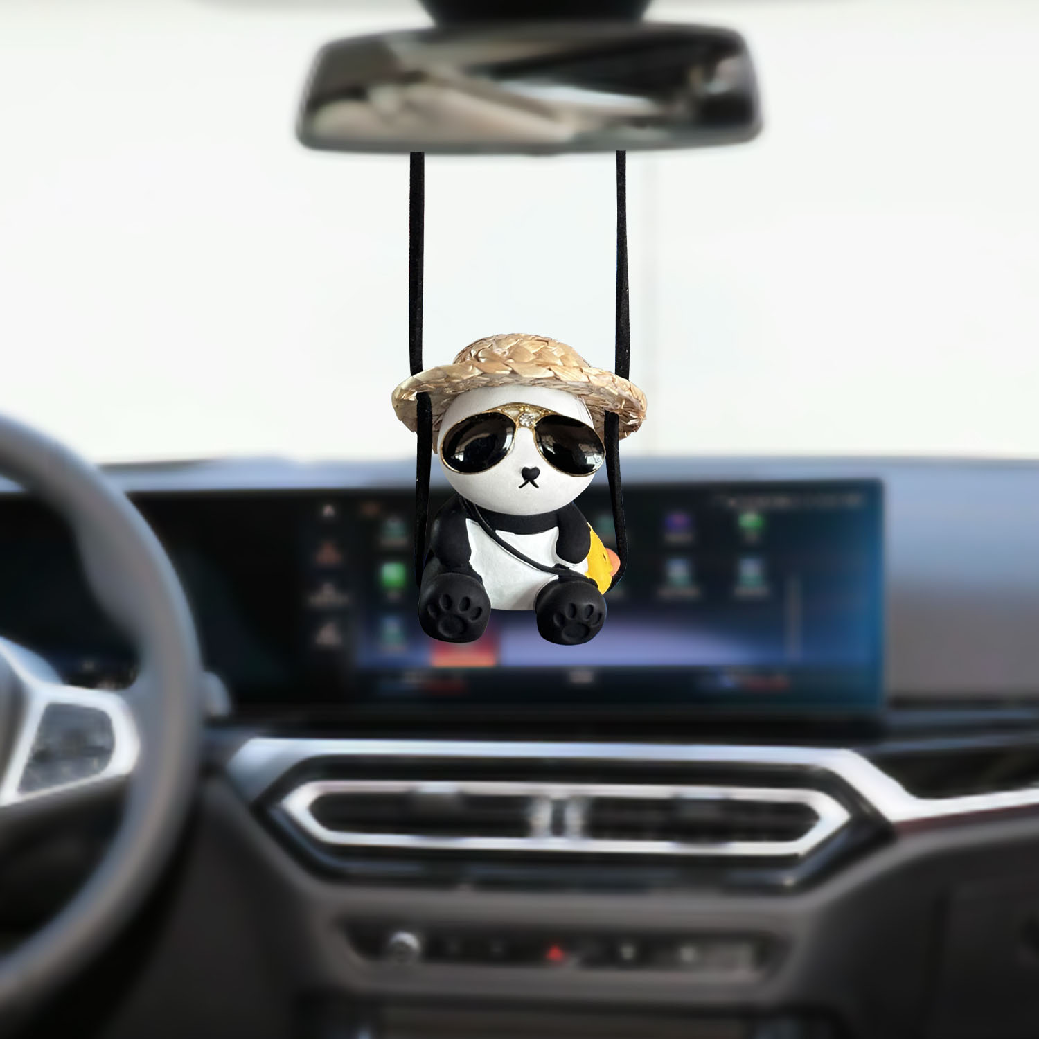 Wholesale Straw hat, sunglasses and panda car decoration pendant