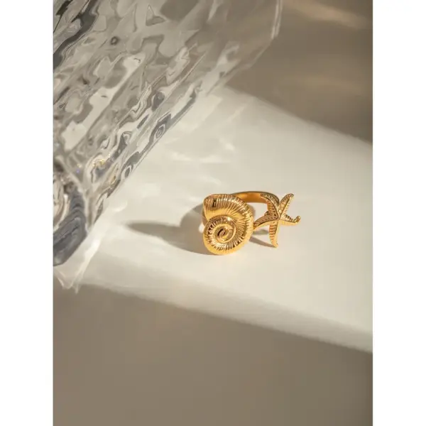 Wholesale 304 Stainless Steel Starfish Conch PVD Coated 18K Real Gold Plated Simple Style Classic Style Gold Rings