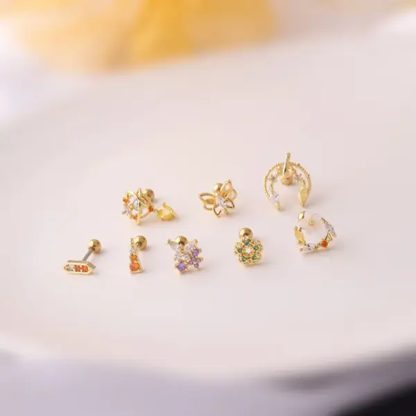 316L Stainless Steel Copper Ear Cartilage Rings & Studs Geometric Waterproof Non Tarnish Surgical Steel