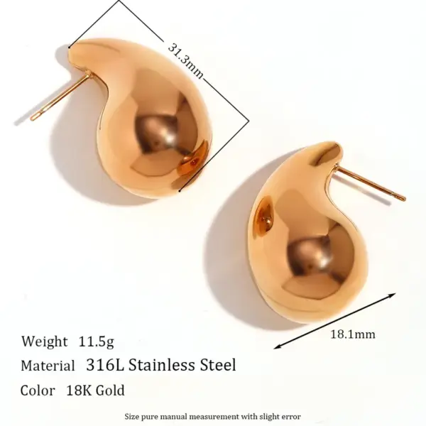 PVD Coated Real Gold Plated 18K Gold Water Droplets Stainless Steel Simple Style Classic Style Waterproof Non Tarnish Ear Studs