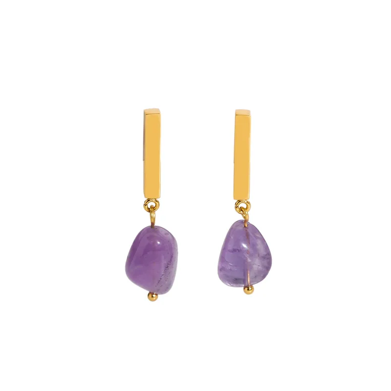 Wholesale PVD Coated Real Gold Plated 18K Gold Solid Color 304 Stainless Steel Natural Stone Waterproof Non Tarnish Drop Earrings